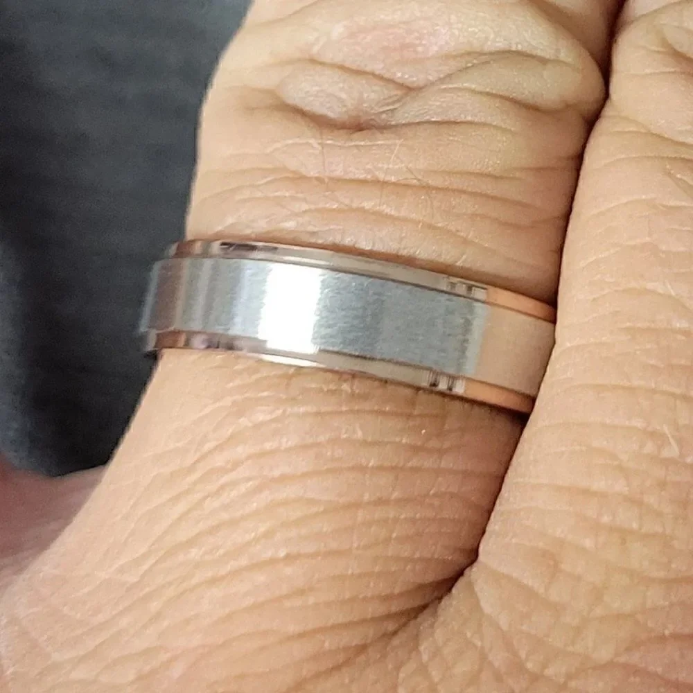 Personalized Men's Silver and Rose Gold Two Tone Wedding Ring Band